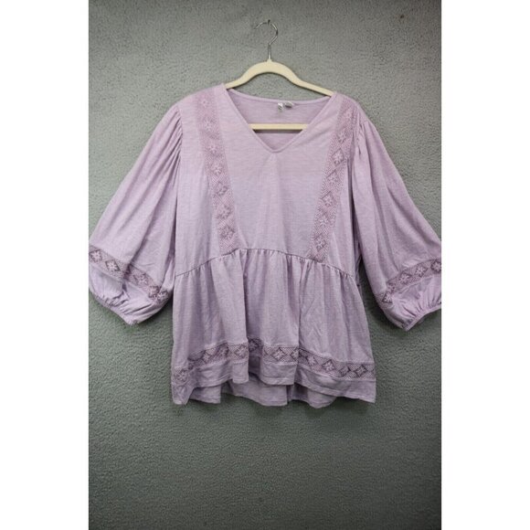 V-Neck Babydoll Top-3/4 Balloon Sleeves by Est. 1946-Size 18-20W-Boho-Lace - Picture 1 of 12